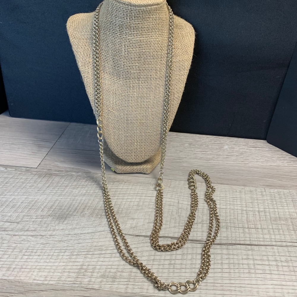 Vintage Gold Tone 50 Inch Multi Strand Rolo Chain Necklace Textured Links 4764